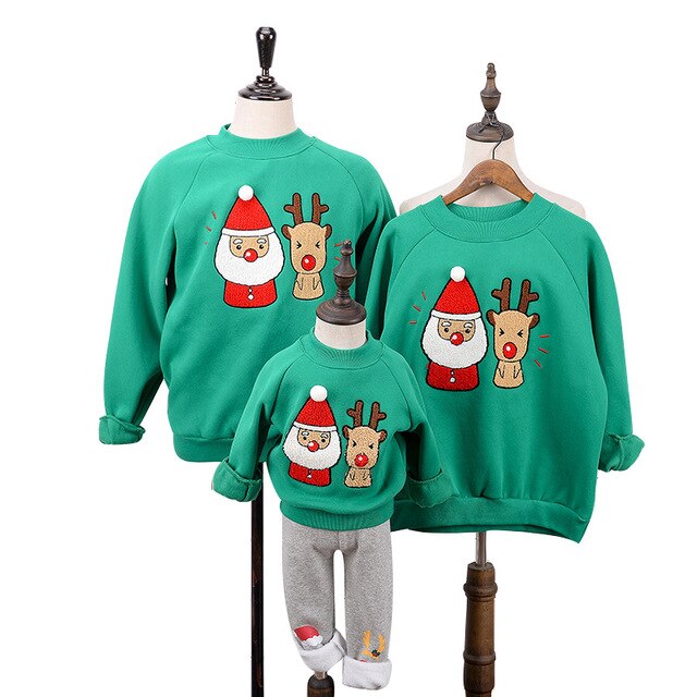 Cosplay winter christmas plus velvet sweater Santa Claus elk Sweatshirt family clothing Hoodies Christmas costumes kids adult