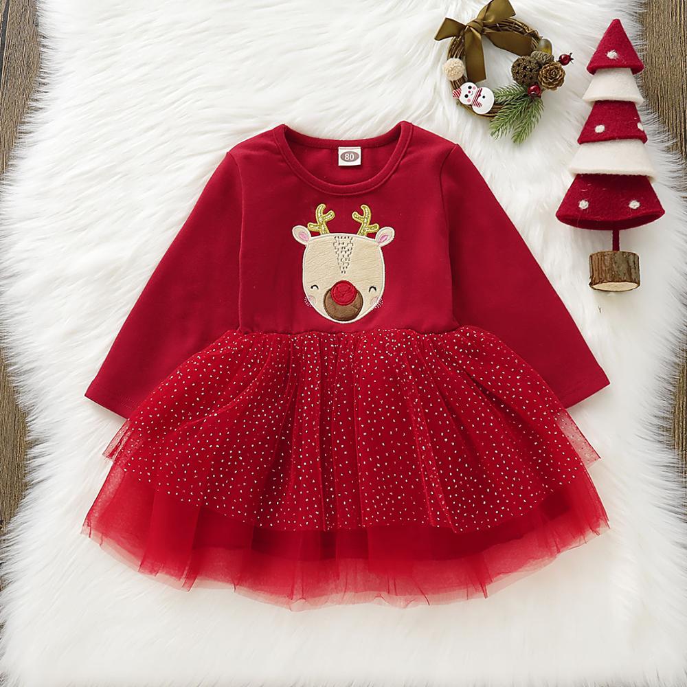 Toddler Baby Girls Kids Clothing Dresses Casual Party Tiered Cute Reindeer Ruffles Princess Dress Christmas Clothes Girl
