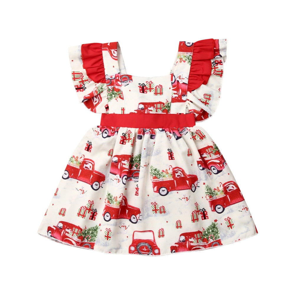 Christmas Clothes Toddler Infant Baby Girl Clothes Xmas Taxi Bowknot Party Tutu Dress 0-3T