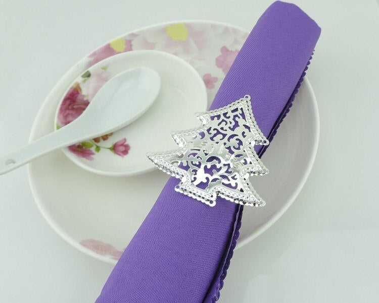 50pcs/lot Christmas tree napkins napkin ring hollow silver buckle, hotel table decoration napkin ring