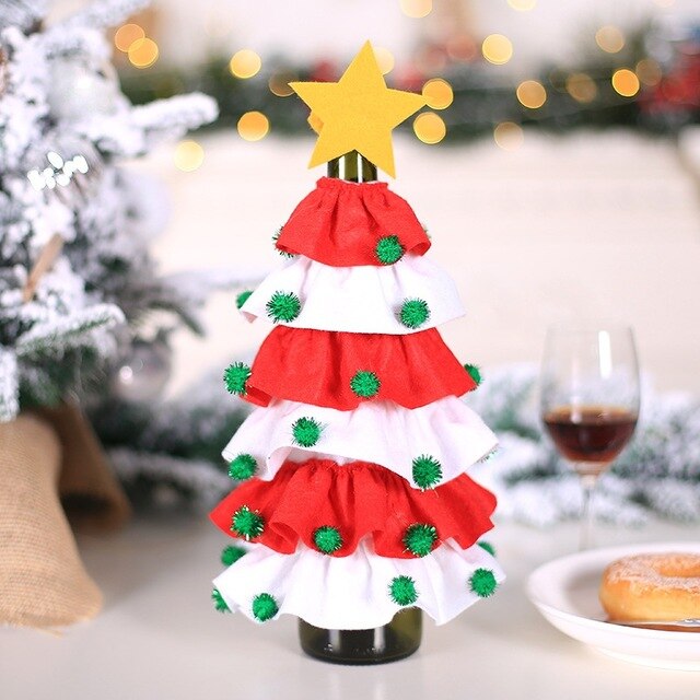 Christmas Tree Design Wine Bottle Cap Holiday Cover Set Christmas Party Holiday Table Decoration