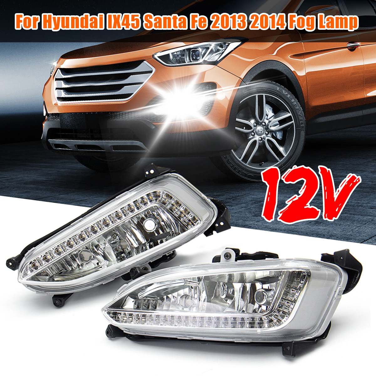 1 Pair LED Fog Lights Daytime Running Light For Hyundai Santa Fe IX45 2013 2014 2015 Car Accessories Waterproof 12V Fog Lamp