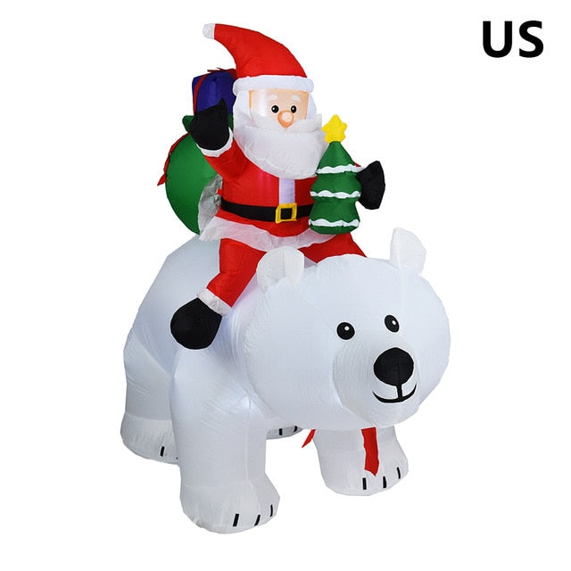 Inflatable Santa Claus Riding Polar Bear LED Light Up Giant Carry Inflatable Doll Gift Bag for Garden Yard Christmas Decoration