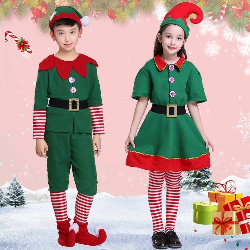 Christmas Elf Children Adult Cute Cosplay Dress Christmas Costume For Family Boys And Girls
