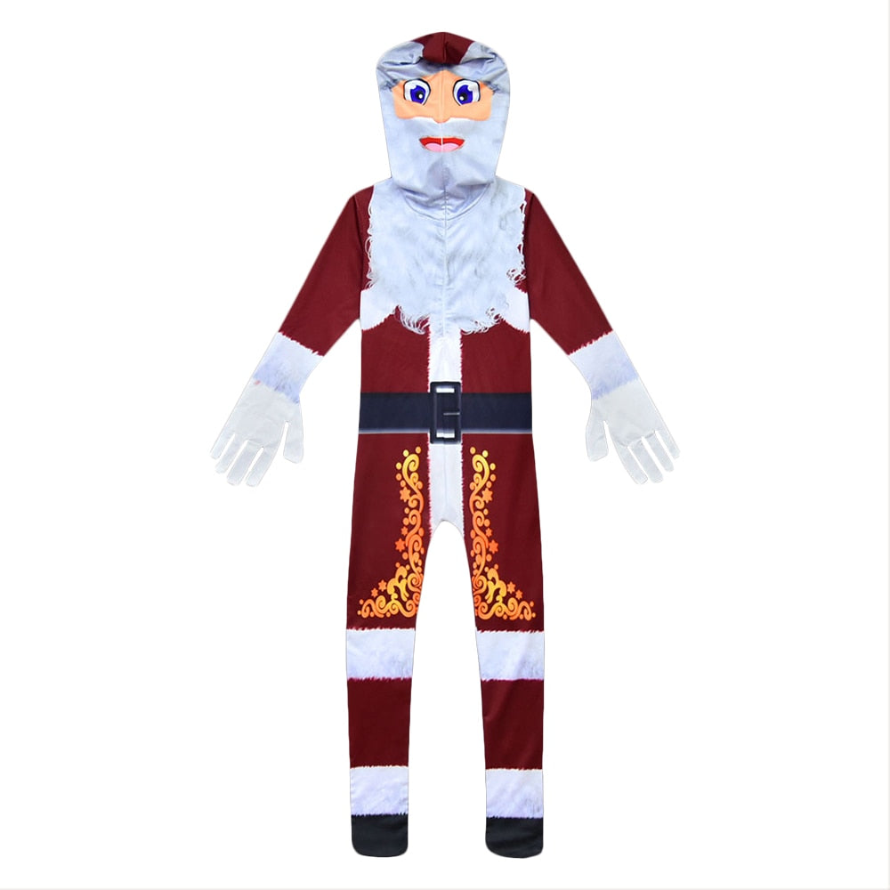 Santa Claus Costume Kids Christmas Costume for Family Party New Year Cosplay Child Christmas Santa Jumpsuit Mask Boys and Girls