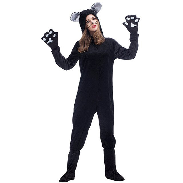 Family Costume Unisex adult Halloween Black cat Costume Cosplays Animal Winter jumpsuit pajamas Christmas Masquerade party dress