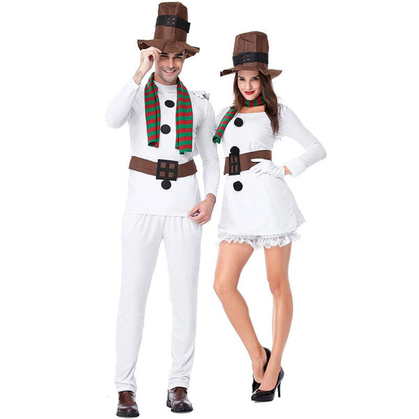 Christmas Ugly Snowman Costume Family Santa Mr & Mrs Couple Outfit Fancy X-mas Outfit For Men & Women With Hat Scarf Belt Set