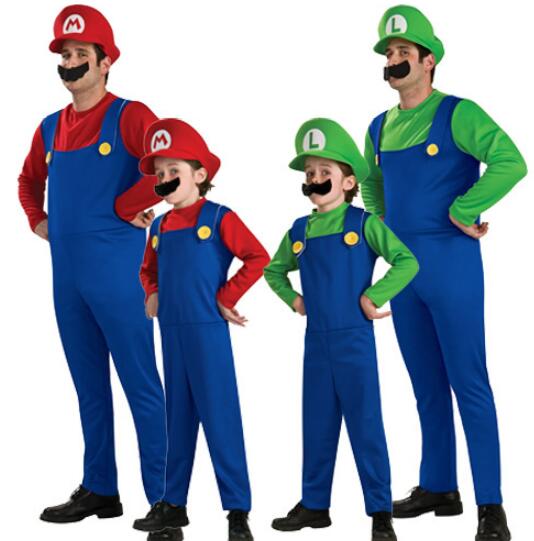 Super Mario Cosplay Costumes Children family Funy Luigi Bros Plumber Purim Costume Fancy Dress Christmas party