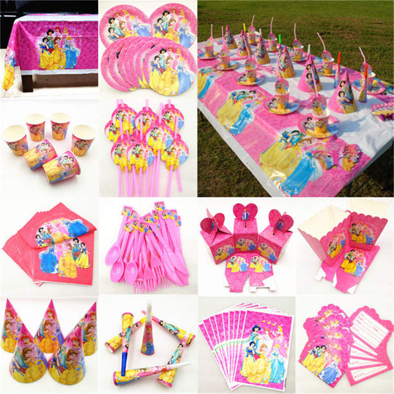 234/294Pcs Six Princess Cartoon Party Decoration Plates Cups Napkins Table Cover Baby Shower Birthday Decors Kids Party Supplies