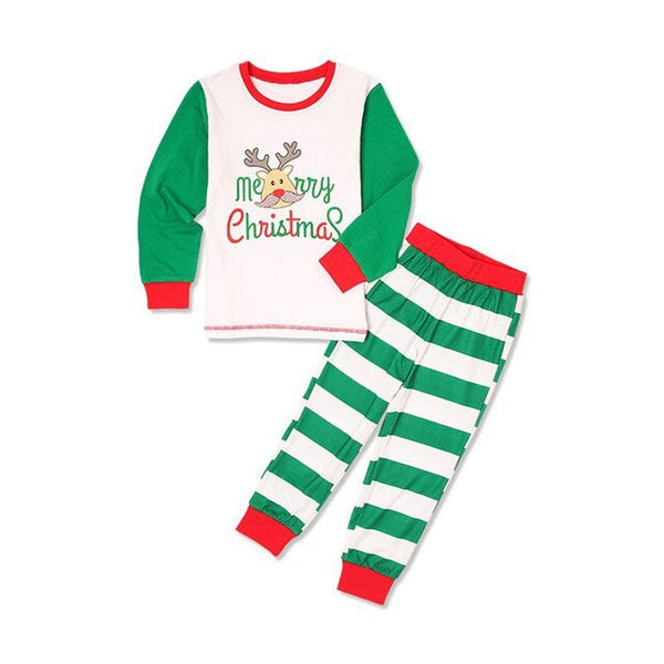 Cosplay 2pcs Toddler Kids adult long sleeve green striped elk set family clothing Christmas elf pajamas home costumes