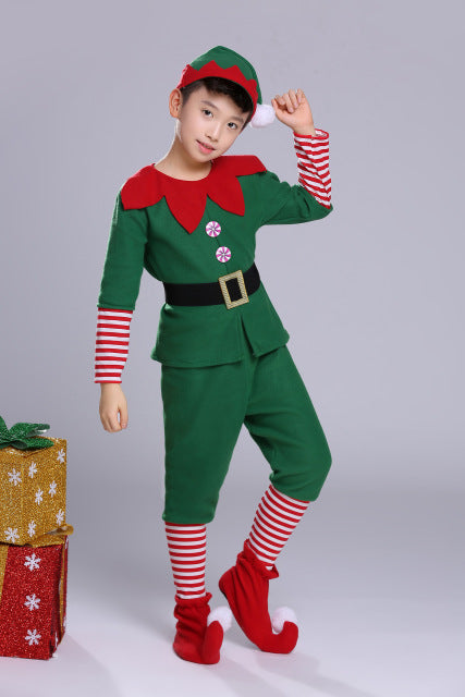 Christmas gift party dress costume parent and kids family clothes elf cosplay costume Peter Pan halloween costume for kids adult