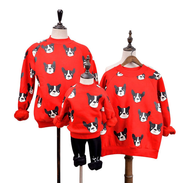 Cosplay winter red christmas plus velvet sweater dog print family clothing for kids adult men women girls boys Sweatshirts