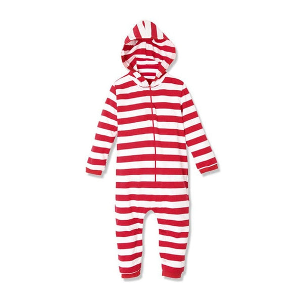 Cosplay Christmas red striped Santa Pajamas family clothing parent-child wear adult children hooded Jumpsuits pajamas