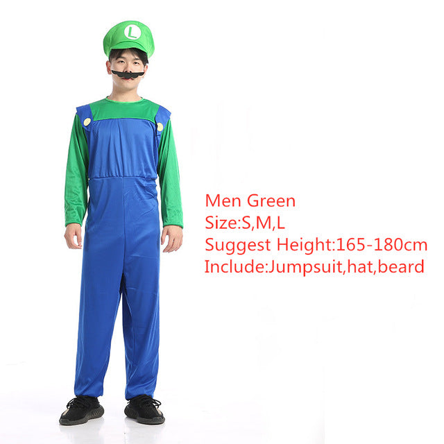 Halloween Super Mario Bros Cosplay Costume Family Matching Clothes Luigi Mario Costume Children Cosplay Christmas Party Wear