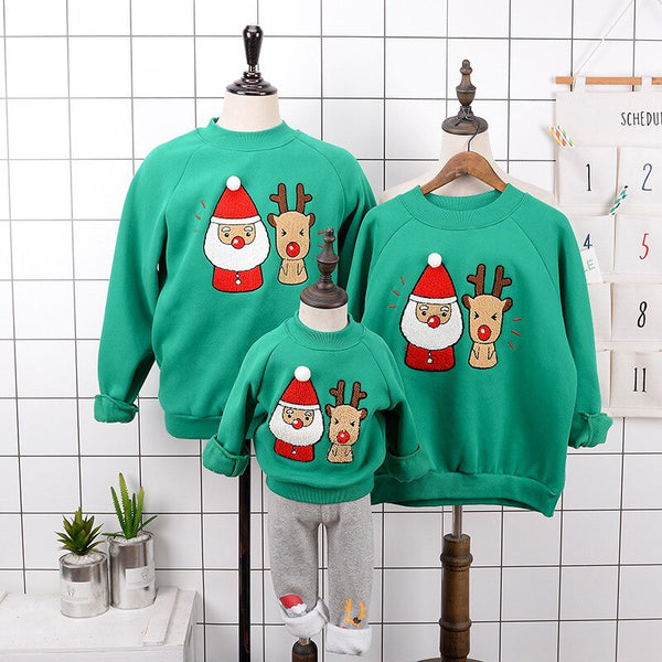 Cosplay winter christmas plus velvet sweater  Santa Claus elk Sweatshirt family clothing  Hoodies Christmas costumes kids adult