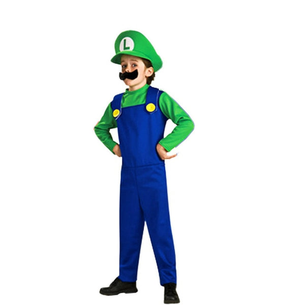 New Super Mario Cosplay Costumes Kids Adult Funy Luigi Bros Plumber Purim Cartoon Fancy Ball Dress Family Christmas Party Suit