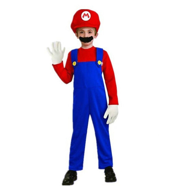 New Super Mario Cosplay Costumes Kids Adult Funy Luigi Bros Plumber Purim Cartoon Fancy Ball Dress Family Christmas Party Suit