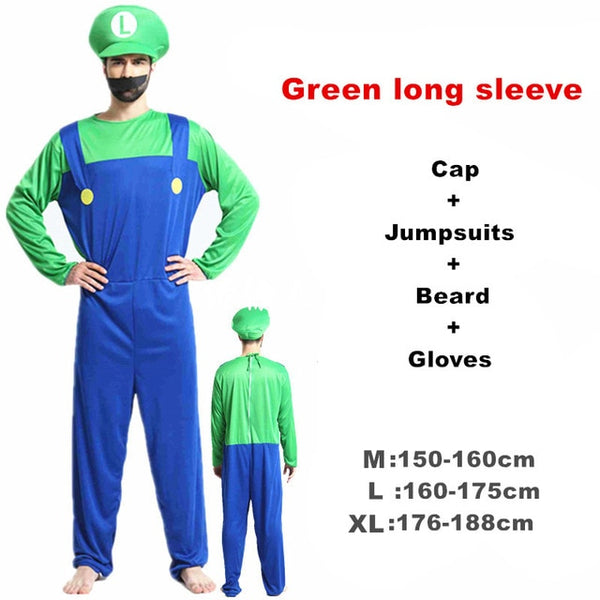 Adult Halloween Super Mario Costumes Cosplay Children family Funy Luigi Bros Plumber Purim Costume Fancy Christmas party Dress