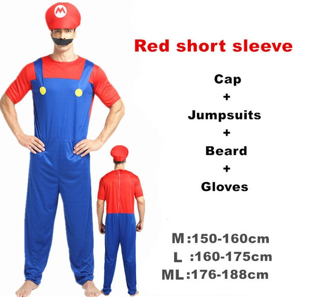 Adult Halloween Super Mario Costumes Cosplay Children family Funy Luigi Bros Plumber Purim Costume Fancy Christmas party Dress