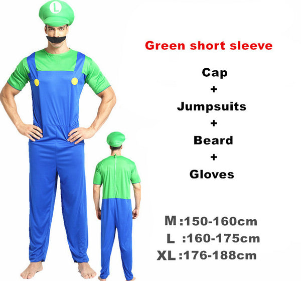 Adult Halloween Super Mario Costumes Cosplay Children family Funy Luigi Bros Plumber Purim Costume Fancy Christmas party Dress