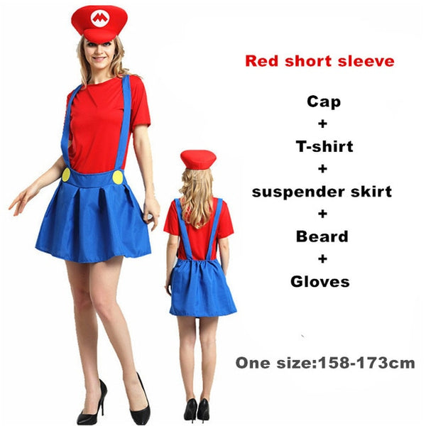 Adult Halloween Super Mario Costumes Cosplay Children family Funy Luigi Bros Plumber Purim Costume Fancy Christmas party Dress