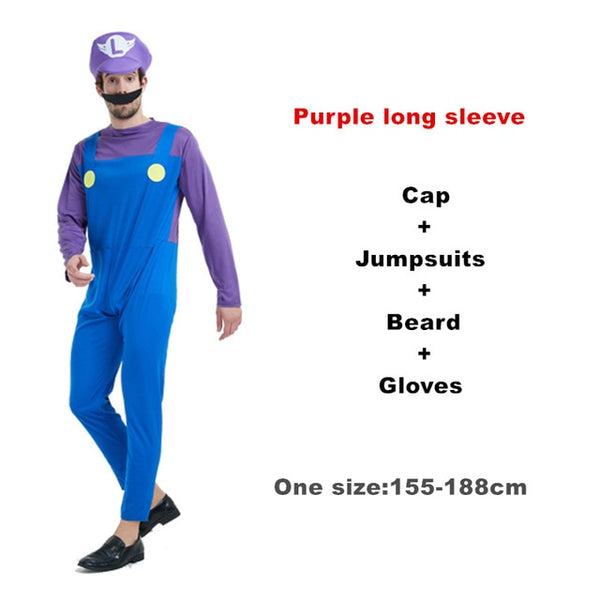 Adult Halloween Super Mario Costumes Cosplay Children family Funy Luigi Bros Plumber Purim Costume Fancy Christmas party Dress