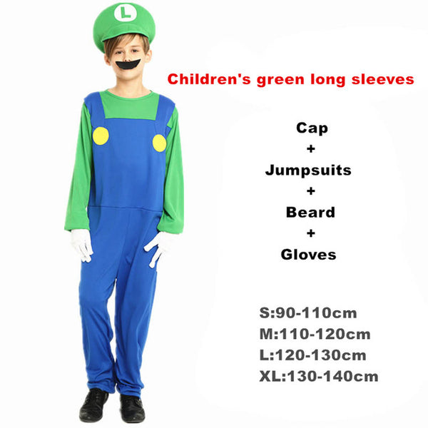 Adult Halloween Super Mario Costumes Cosplay Children family Funy Luigi Bros Plumber Purim Costume Fancy Christmas party Dress