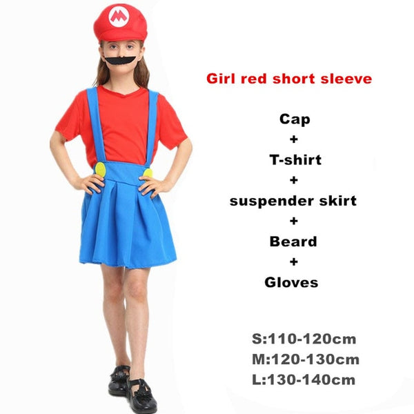 Adult Halloween Super Mario Costumes Cosplay Children family Funy Luigi Bros Plumber Purim Costume Fancy Christmas party Dress