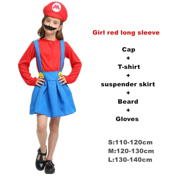 Adult Halloween Super Mario Costumes Cosplay Children family Funy Luigi Bros Plumber Purim Costume Fancy Christmas party Dress