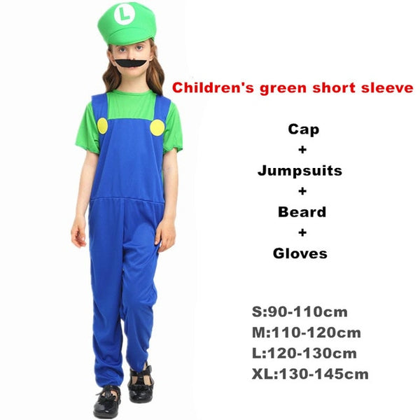 Adult Halloween Super Mario Costumes Cosplay Children family Funy Luigi Bros Plumber Purim Costume Fancy Christmas party Dress