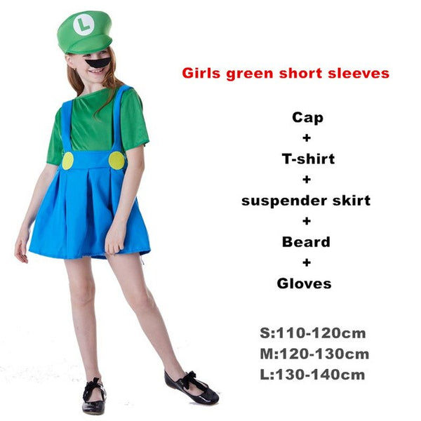 Adult Halloween Super Mario Costumes Cosplay Children family Funy Luigi Bros Plumber Purim Costume Fancy Christmas party Dress