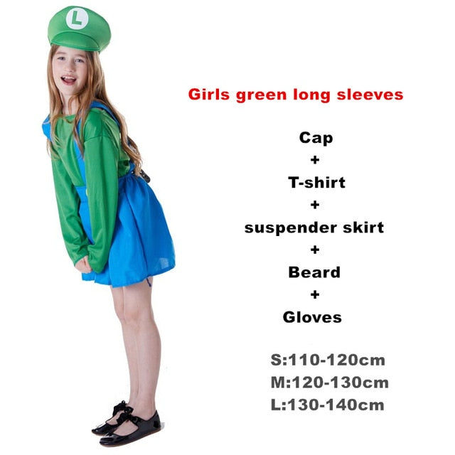 Adult Halloween Super Mario Costumes Cosplay Children family Funy Luigi Bros Plumber Purim Costume Fancy Christmas party Dress