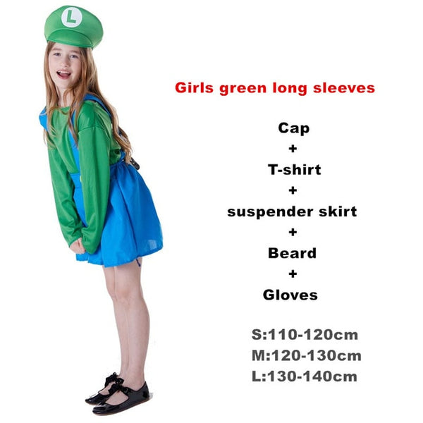 Adult Halloween Super Mario Costumes Cosplay Children family Funy Luigi Bros Plumber Purim Costume Fancy Christmas party Dress