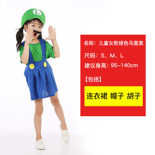 2019 Adult Super Mario Cosplay Costumes Children Family Funy Luigi Bros Plumber Purim Costume Fancy Dress Christmas Party