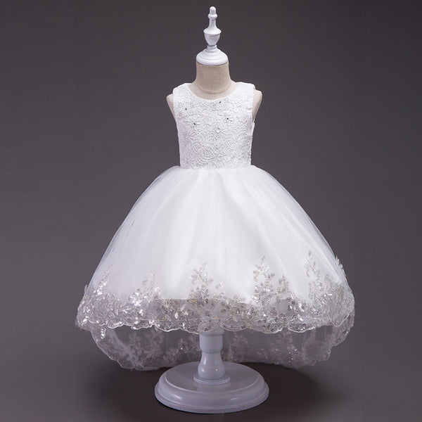 2019 new kids fashion Children clothing girls Elegant princess wedding dress Appliques Sleeveless sequin tail christmas clothes