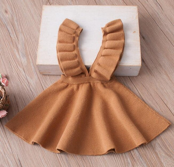 2019 Girls Knitted Simple Overalls Dress Multi Color Princess Fall Ruffles Sweater Dress Holiday Party Christmas Clothes