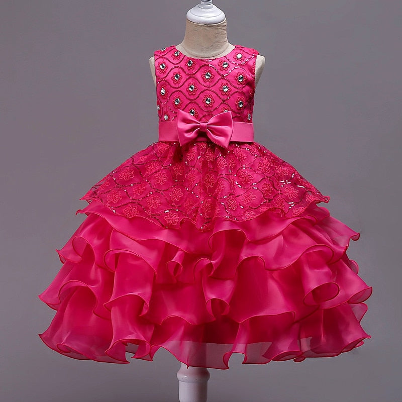 2019 New Children Clothing Girls Elegant Princess Wedding Dress Kids Fashion Beaded Fringe Bow Dress 3-15Y Christmas Clothes