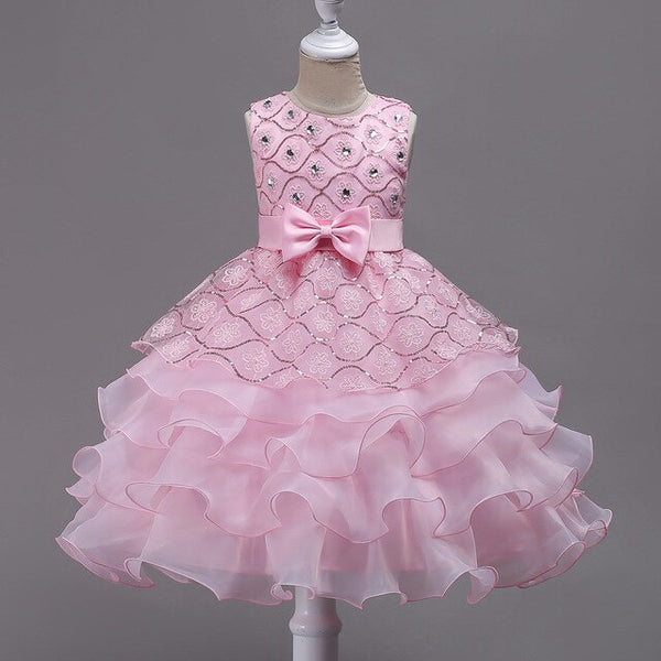 2019 New Children Clothing Girls Elegant Princess Wedding Dress Kids Fashion Beaded Fringe Bow Dress 3-15Y Christmas Clothes