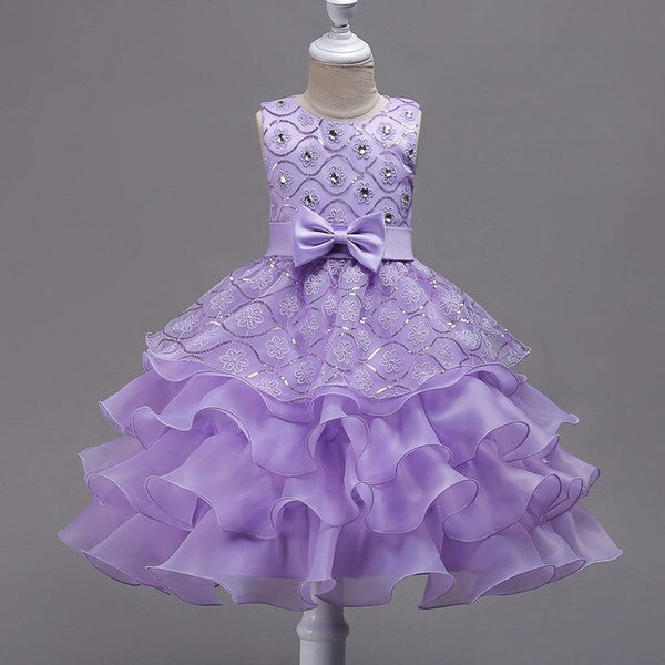 2019 New Children Clothing Girls Elegant Princess Wedding Dress Kids Fashion Beaded Fringe Bow Dress 3-15Y Christmas Clothes