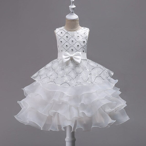 2019 New Children Clothing Girls Elegant Princess Wedding Dress Kids Fashion Beaded Fringe Bow Dress 3-15Y Christmas Clothes