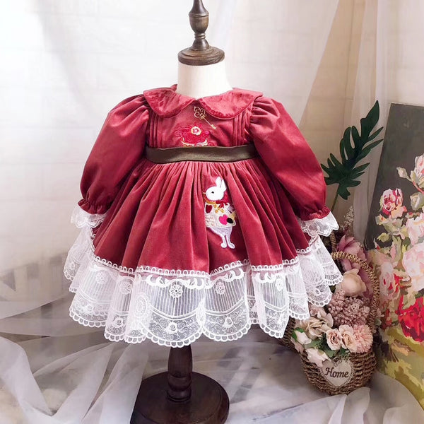 Spanish autumn and winter cotton dress Turkish rust red dress Embroidered long sleeve dress Princess dress Christmas clothes