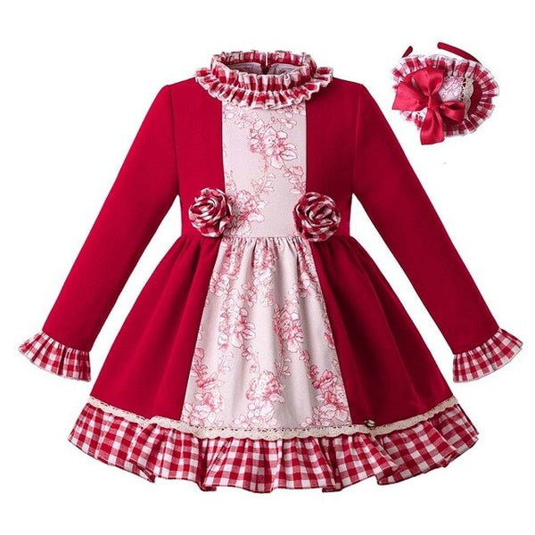 Pettigirl Wholesale Newest Red Stereoscopic Flower Gird Baby Girls  Vintage Kids Dress Children Christmas Clothes G-DMGD107-C67