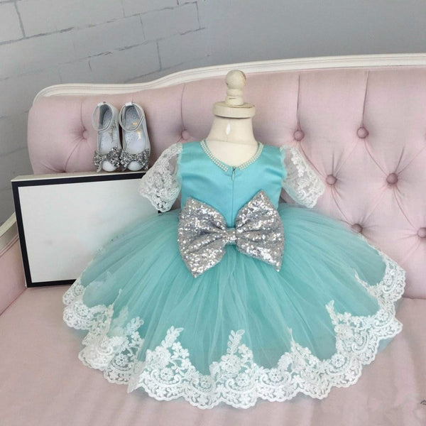 New High quality baby lace princess dress for girl elegant 1 year birthday party dress lace sequin bow girl's christmas clothes