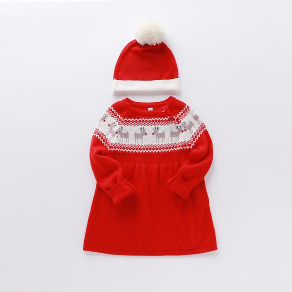 2019 Real New Knee-length Winter Dresses Christmas Dress And Hat Autumn Clothes Kids For Baby Girl Warm Halloween