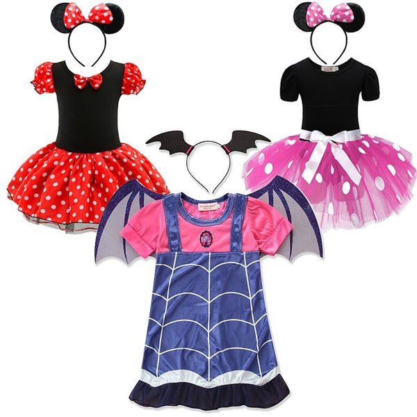 Baby Girls Maleficent Vampire Vampirina Chidren Minnie Mickey Mouse Dress Kids Halloween Christmas Birthday Clothes and Headwear