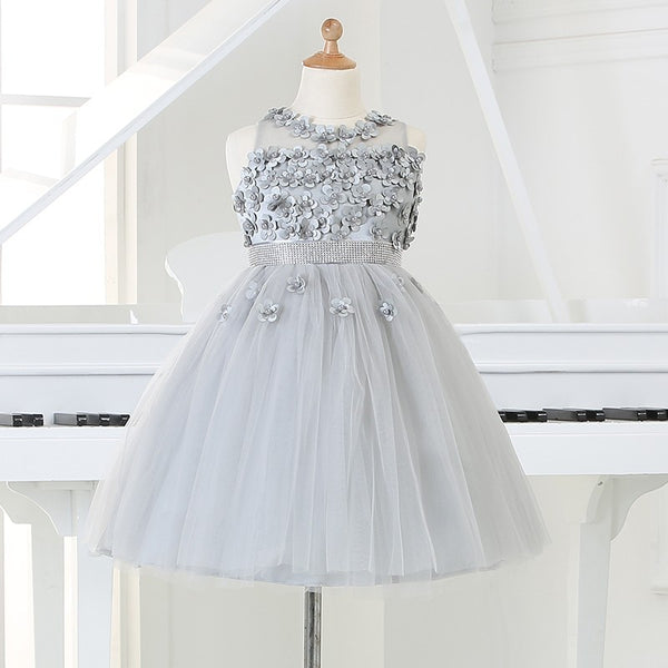 2018 summer  tulle Princess Girl  Dresses Bead Appliques Tutu Wedding Dress for  Christmas Kids Birthday clothes 12M-12Y