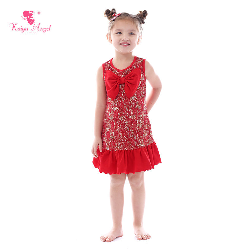 Kaiya Angel Fashion Valentine's Claret Dold Lace Dress Birthday Party Toddler Baby Girls Wholesale Christmas Toddler Clothes