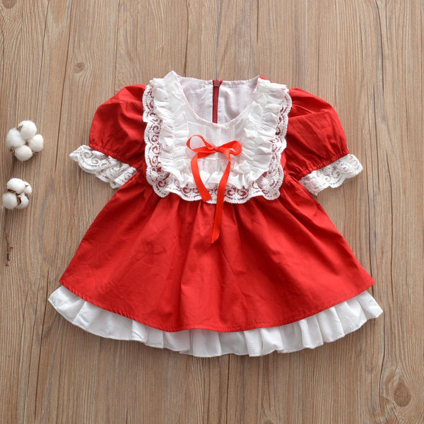 Roimyal wholesale girl dress lace pactchwork short puff sleeve ball gown Sweet Princess dress Christmas Performance clothes 1-5Y