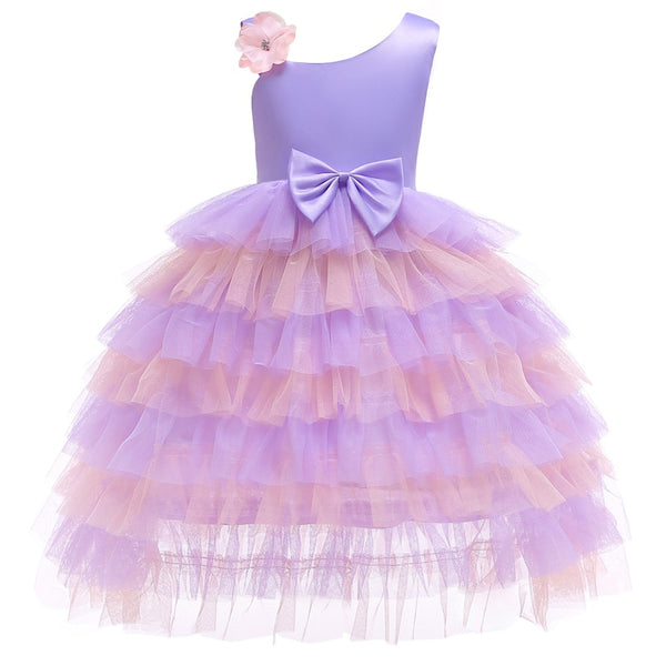 Elegant princess baby girls party dress for wedding mesh bow shoulder children dresses for girl Christmas children clothes