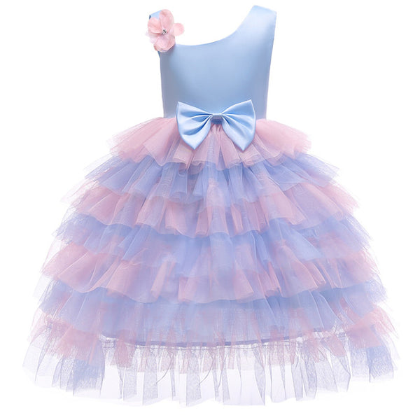 Elegant princess baby girls party dress for wedding mesh bow shoulder children dresses for girl Christmas children clothes